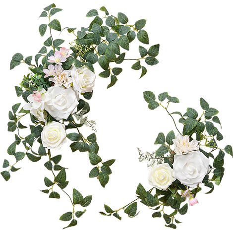Hochzeitsdekorationsset mit künstlichen Rosen und Pfingstrosen zur Begrüßung der Gäste, Hochzeitsbögen und Türstürzen (weiß). (1/2)