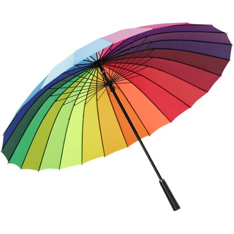 Parapluie à long manche, 24 baleines, grand modèle droit renforcé et coupe-vent, idéal comme cadeau d'extérieur, arc-en-ciel (1/5)