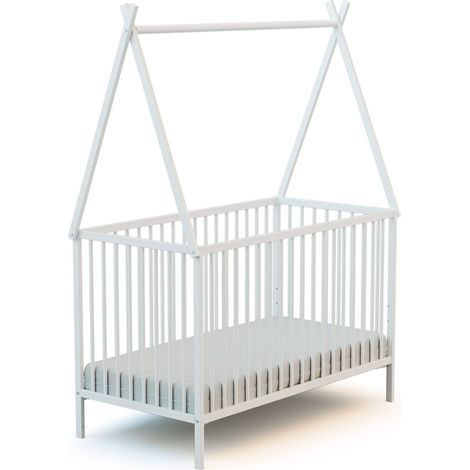 Lit tipi 60x120 en bois massif – Sommier réglable 3 hauteurs – Panneaux de fibres hautes qualités – Pour chambre bébé – Webaby (1/4)