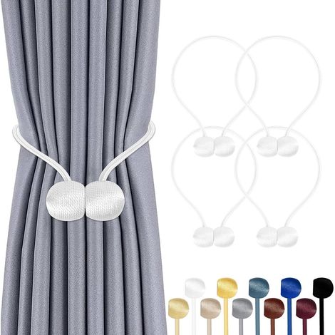 Set mit 4 geflochtenen magnetischen Vorhanghaltern für die Dekoration von Wohn- oder Büroräumen (weiß)