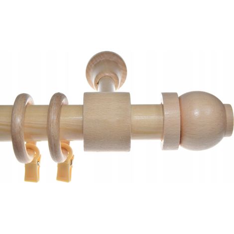 Tringle à rideaux simple en bois de pin, 280 cm, avec bouton intégré (1/5)