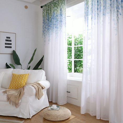 Rideaux en polyester, cantonnières en voile, décoration pour chambre et salon (bleu) (1/5)