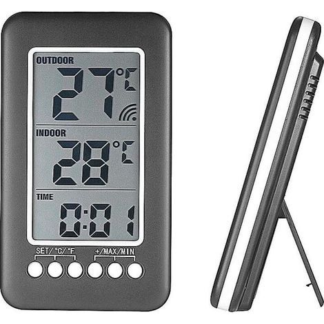 Kabelloses Innen-/Außenthermometer mit Digitaluhr, kabellose Wetterstation mit Außensensor, Temperaturanzeige (Black Friday 2020), intelligentes LCD-Display (°C/°F) (1/4)