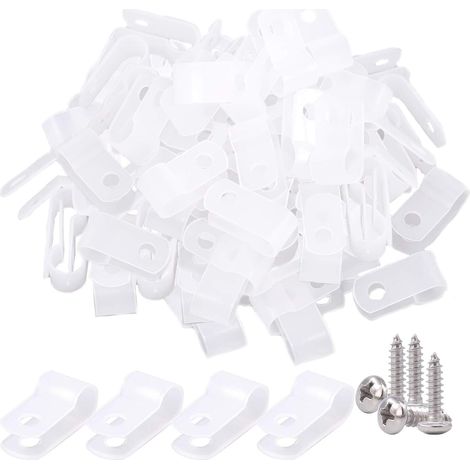 Lot de 120 serre-câbles de type R en nylon blanc de 6,35 mm avec 120 vis pour fil, câble, conduit et conduit de câble (blanc) (1/5)