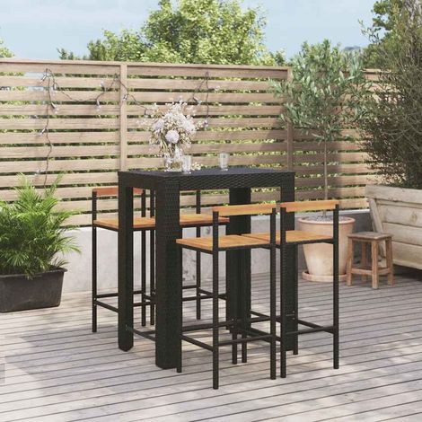 vidaXL Ensemble de bar jardin 5 pcs noir poly rotin/bois massif acacia (1/5)