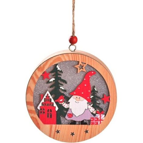Weihnachtslampe aus Holz – Kobold und Haus – Rund (1/3)