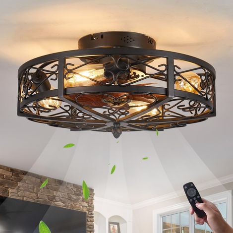 Plafonnier Ventilateur Plafond avec Éclairage et Télécommande Silencieux Fan Lustre Rétro cage en métal lampe de plafond Industriel E27 Ventilateur de Luminaire pour Salon Restaurant Chambre Lumière (1/5)
