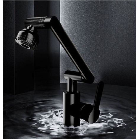 Pull-out kitchen faucet, 1080° flexible swivel kitchen faucet, stainless steel window, 2 spray patterns, solid black (1/4)
