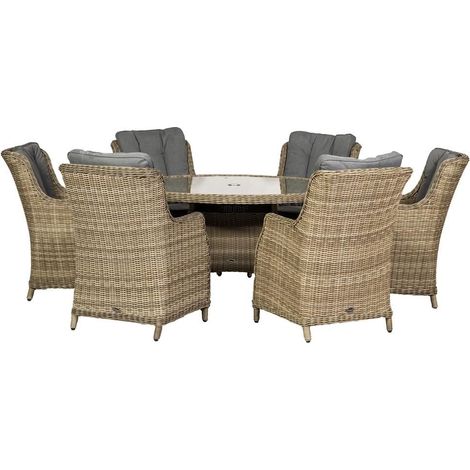 Wentworth 6 Seater Round Highback Comfort Dining Set - Synthetic Rattan - H74 x W140 x L140 cm - Beige (1/4)