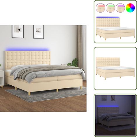 Sommier à lattes de lit et matelas et LED Crème 200x200cm Tissu - Sommier Tapissier - Lit Plateforme - Lit Avec Led - Matelas À Ressorts Ensachés - Tête De Lit Ajustable (1/5)