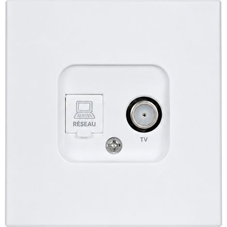 Prise murale combinée Satellite et Réseau RJ45 Cat 6 1 poste ordinateur Blanc Soft Touch série SK 13 × 9 × 10 cm – Livraison gratuite (1/5)