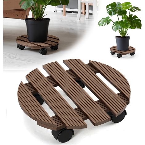 Jiubiaz Soporte para Plantas WPC Redondo 30 cm, Marrón, Ruedas para Macetas, Carro para Plantas, Capacidad 80 kg (1/5)