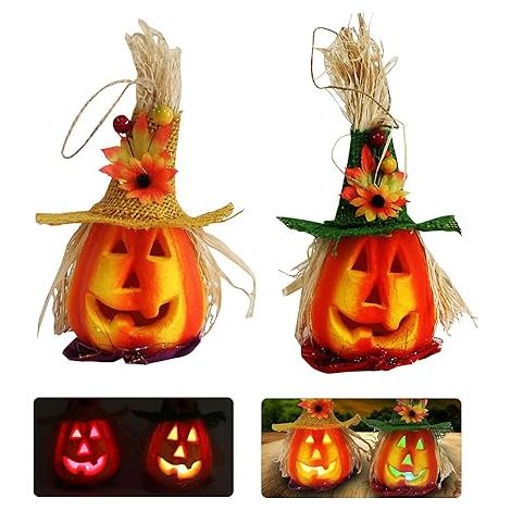 2Pièces Lanterne Citrouille en Mousse d'Halloween Jack Citrouille Clignotant Lanterne Allumer Décoration Maison Hantée Accessoires Décoratifs Décor de Jardin Fournitures de Fête d'halloween (A) (1/5)