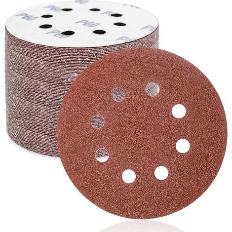 Disques de Ponçage Papier Abrasifs 125mm.8 trous,50 pièces Disques Ponceuse: Disques abrasifs perforés auto-agrippant 125 mm Grain 60 pour Random Orbital Sander,Poncer/Polir (1/5)