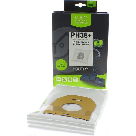 Sac microfibre adaptable par 4  HEPH38+ pour Aspirateur BOMANN, CLATRONIC, DIRT DEVIL, LG GOLDSTAR, NILFISK, PHILIPS, ROWENTA