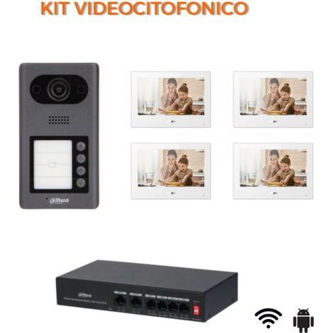 Dahua Kit videocitofonico IP - Wi-Fi Posto esterno VTO3211D-P4-S2 + Switch PFS3006-4ET-36 + Monitor 7" VTH5321GW-W Android Nr.04 Monitor