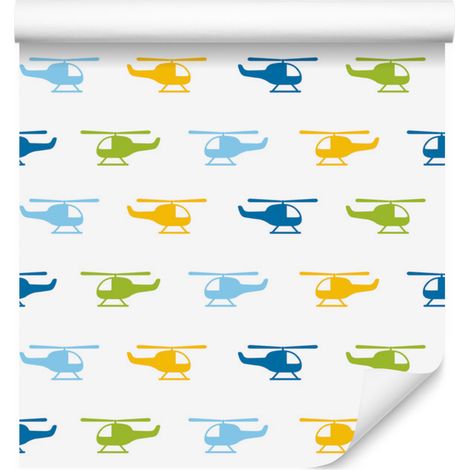 Papel pintado minimalista de helicópteros coloridos para salón y dormitorio, 50x1000 cm. (1/5)