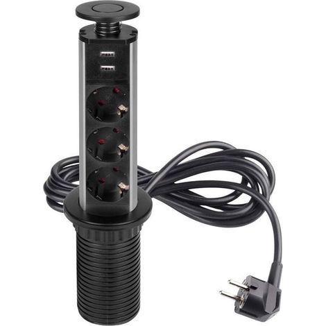 Emuca Multiconnecteur élevable Vertikal, EU, Peint en noir, Plastique et Aluminium. (1/5)