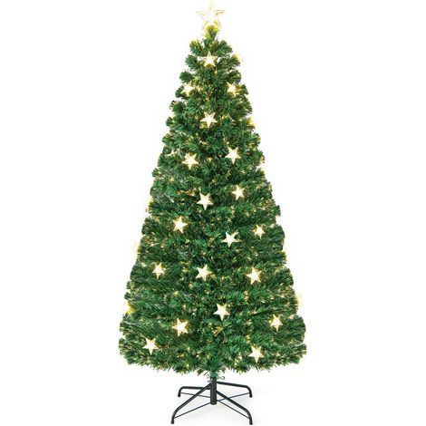6FT Pre-Lit Artificial Christmas Tree Fiber Optics Xmas Tree 8 Lighting Modes (1/5)