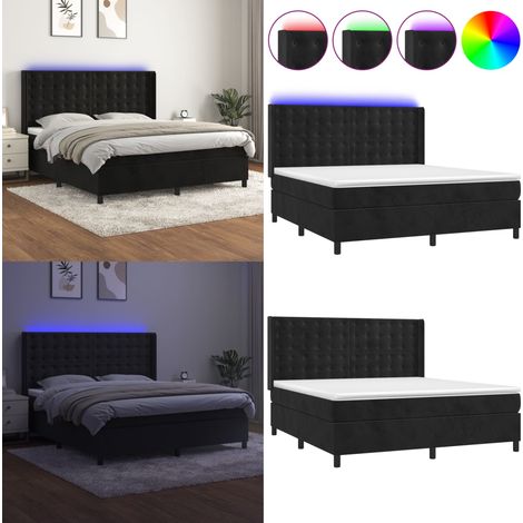 Boxspringbett mit Matratze & LED Schwarz 160x200 cm Samt - Boxspringbett - Doppelbett - Samtbett - Luxusbett - Schlafzimmermöbel - Home & Living (1/5)