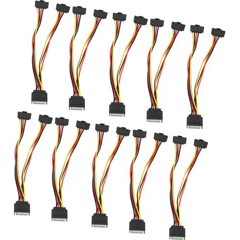 Lot de 10 adaptateurs secteur SATA 15 broches, 1 mâle vers 2 femelles coudés, pour transfert de données et charge. (1/5)