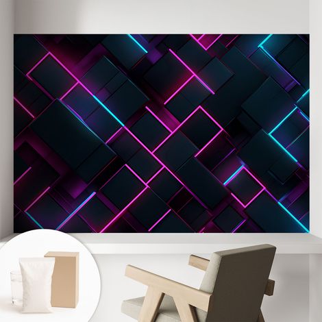 Papier peint intissé à motifs décoratifs pour salon chambre et bureau Décoration murale élégante avec colle Géométrie néon 104x70 cm (1/5)