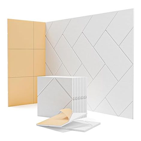 Panneaux Acoustiques Autocollants, Absorption Sonore Décorative pour Murs, Portes et Plafond – Lot de 12 (30x30x0,9 cm) – Traitement Acoustique pour Studio, Bureau, Salon et Salle de Jeux – Blanc