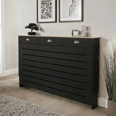 Batley Large Radiator Cover MDF Wooden Home Decorative Modern Design Black (1/5)