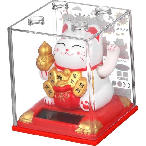 Winkende Katzenfigur Niedlich Solar Statuette mit