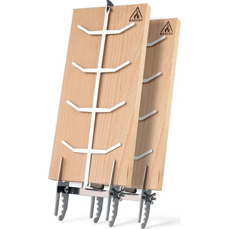 2x Planche à griller, Support réglable 5 niveaux, Bois de hêtre 18mm, Pour barbecue et brasero