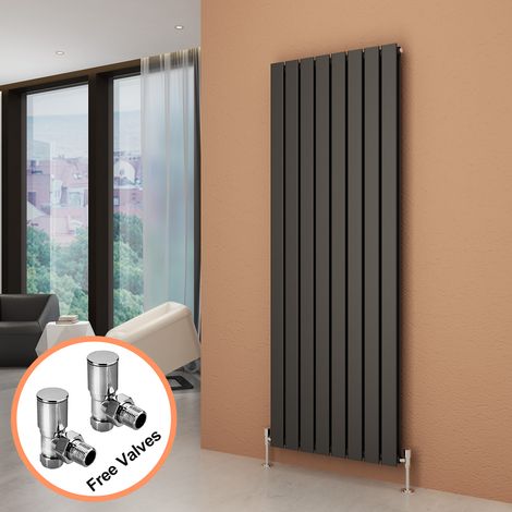 ELEGANT 1800x608mm Anthracite Designer Radiator Vertical Flat Panel Double Panel Radiator with Angled Radiator Valves (1/5)