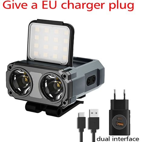 Lampe frontale T11 (avec prise UE) rechargeable USB-C, lampe frontale portable rotative pour la chasse, la pêche et le vélo. (1/5)