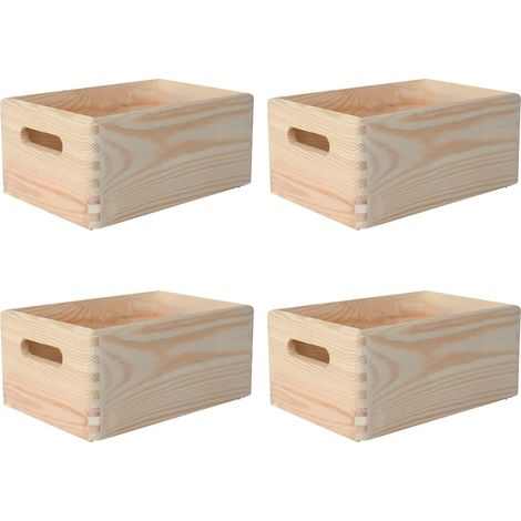 Lot 4 Caisses Bois pour Rangement avec Poignées 30x20x14 Cm (1/5)