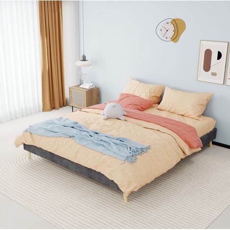 Cama 160x200 cm con base de terciopelo holandés gris HAVRYA (1/5)