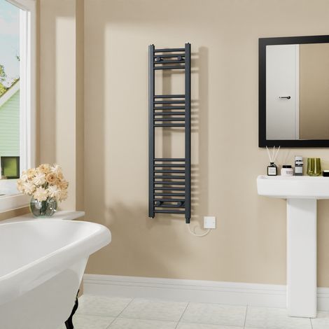 WarmeHaus Electric Curved Bathroom Radiator Anthracite 1200x300mm