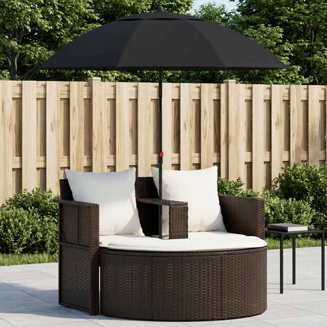 vidaXL Lettino da Giardino con Ombrellone Marrone in Polyrattan (1/4)