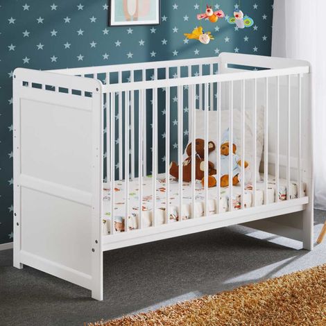 Lit Bébé & Matelas "Tymek" 124cm Blanc (1/3)
