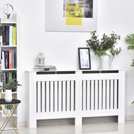Copritermosifone a Doghe in MDF per Casa e Ufficio, 152x19x81 cm, Bianco