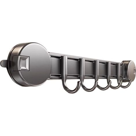 [Negro/Gris] Gancho con ventosa de 5 ganchos, gancho móvil, gancho de pared para baño, para paredes de baño, fijación súper fuerte, gancho de pared para baño, autoadhesivo (1/5)
