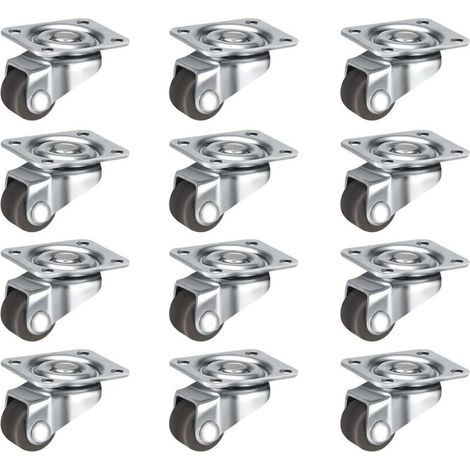 Set of 12 small 1.3 cm (0.5 in) swivel casters, low profile self-adhesive casters, steel top plate for small appliances, furniture and storage boxes (1/5)