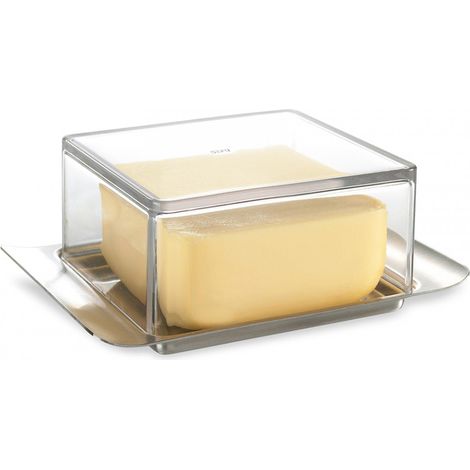 Beurrier élégant 125 g en acier inox et couvercle translucide