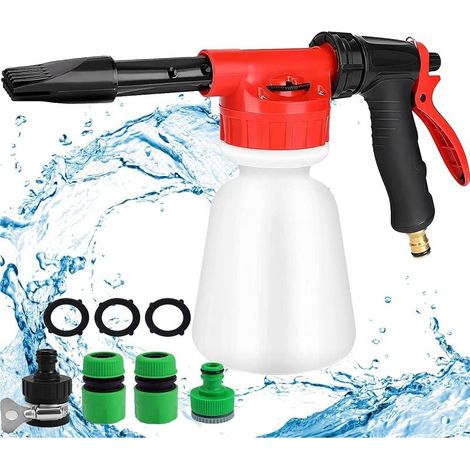 Pistolet à Mousse de Voiture 1L, Lance à Mousse Réglable 2 En 1, Pistolet à Mousse de Nettoyage de Voiture Pour Raccordement de Tuyau D'arrosage (jouter 4 Accessoires) (1/5)