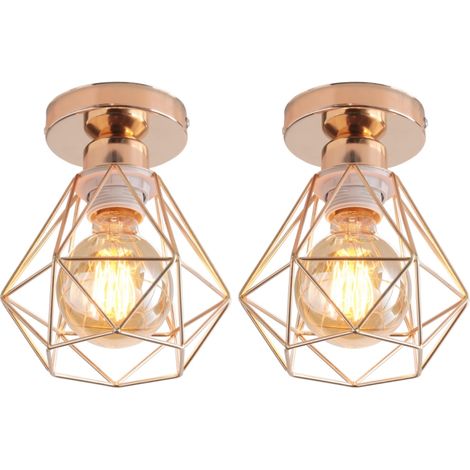 2 Stücke Vintage Deckenlampe Industrial Design Deckenleuchte Käfig Pendelleuchte Gold Ø16cm