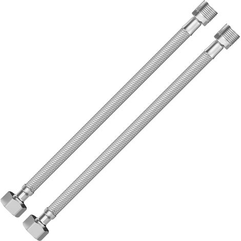 Lot de 2 tuyaux flexibles blindés flexibles de raccordement en acier inox- 3/8" Femelle x 3/8" Mâle Flexible sanitaire- 30CM