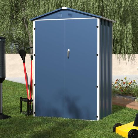 Abri de Jardin Métallique 2m² avec Toit Incliné Résistant Stockage Extérieur pour Outils, Vélo ou Mobilier - 125.5x88.5x185 cm (LxlxH) - Bleu (1/5)