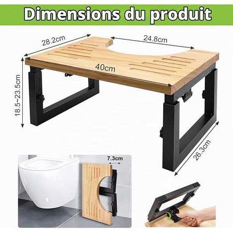 Folding Wooden Toilet Stool with Adjustable Height with Non-Slip Pads, Foot Rest for Adults and Children (1/4)