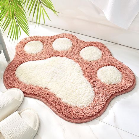 Tapis de Bain Antidérapant pour Sol de Salle de Bains, 45 x 60 cm Tapis de Bain Lavable Forme de Patte de Chat, Super Absorbant et Doux Tapis de Douche Microfibre, Lavable en Machine (Rose) (1/5)