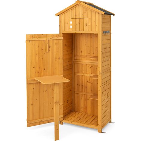 Mobiletto da giardino in legno impermeabile 75 x 50 x 180,5 cm con spazio di stoccaggio e tavolo pieghevole in legno di abete naturale 200019207