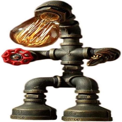 Lampe de bureau industrielle en fer bronze, style pipe à eau vintage, ampoule Edison E27 pour chambre et bar (1/3)