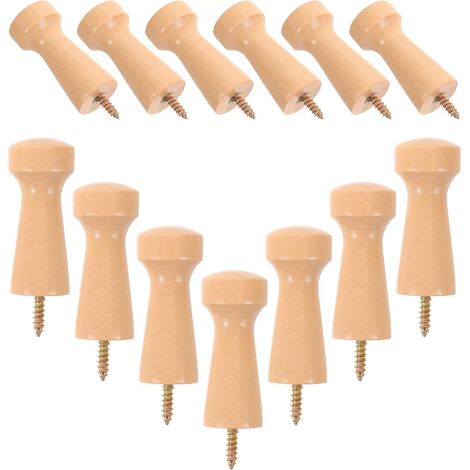 20 crochets muraux bois, M4, bois massif, avec vis, à visser (1/5)